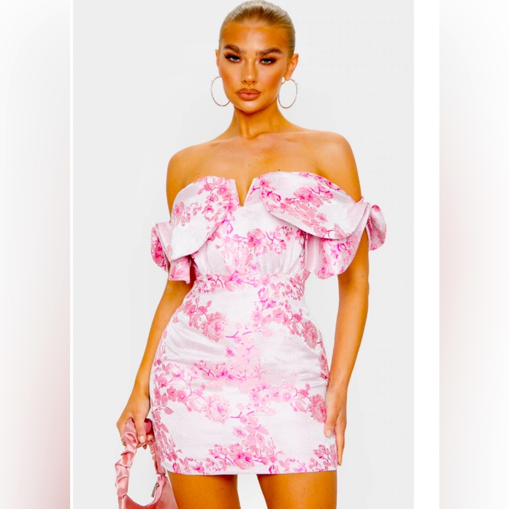 Pink V Bar Jacquard Bodycon Dress